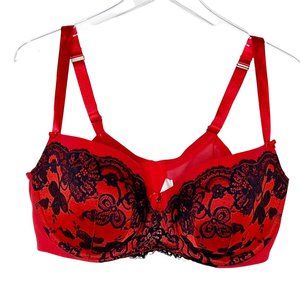 Cacique Red Black Lace Underwire Plus Bra Sz 42DDD